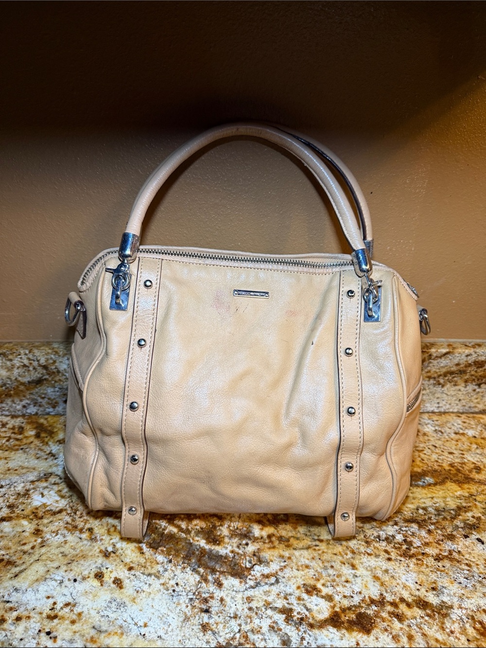 Rebecca Minkoff Leather Satchel Handbag in Beige